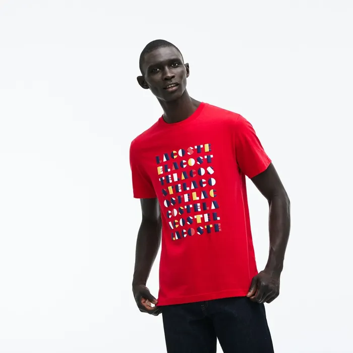 TShirts Lacoste Mens Crew Neck 3D Lettering Cotton Jersey Tshirt Red Online Outlet Store TShirts Lacoste Mens Crew Neck 3D Lettering Cotton Jersey Tshirt Red Online Outlet Store