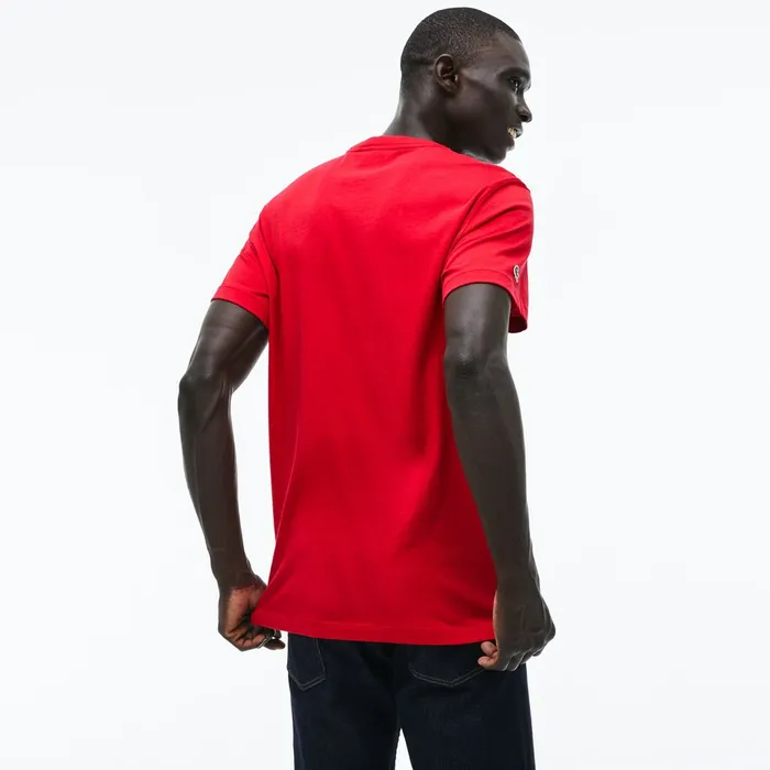 TShirts Lacoste Mens Crew Neck 3D Lettering Cotton Jersey Tshirt Red Online Outlet Store