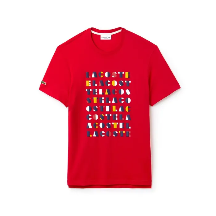 TShirts Lacoste Mens Crew Neck 3D Lettering Cotton Jersey Tshirt Red Online Outlet Store