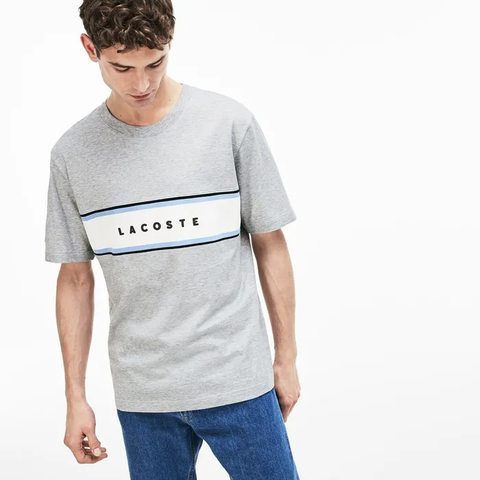 TShirts Lacoste Mens Crew Neck Cotton Tshirt Grey Chine Gift Ideas