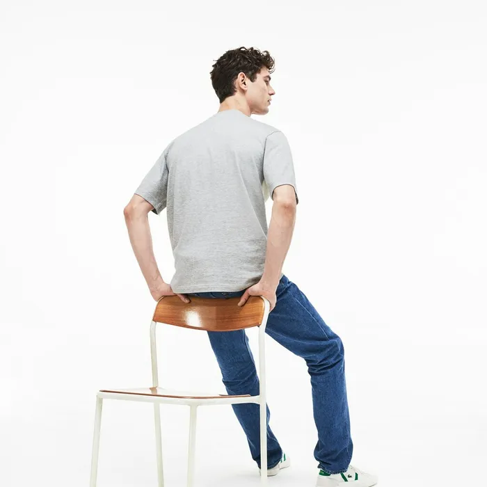 TShirts Lacoste Mens Crew Neck Cotton Tshirt Grey Chine Gift Ideas