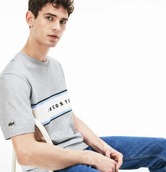 TShirts Lacoste Mens Crew Neck Cotton Tshirt Grey Chine Gift Ideas
