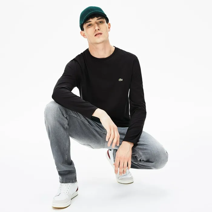 TShirts Lacoste Mens Crew Neck Pima Cotton Jersey Tshirt Black Gift for Friend