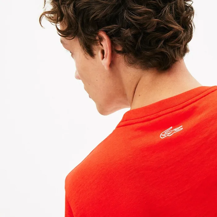 TShirts Lacoste Mens Reflective Logo Motion Regular Fit Cotton Tshirt Red Gift Ideas