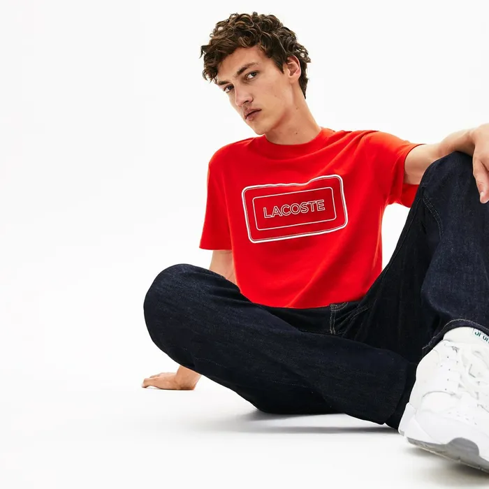TShirts Lacoste Mens Reflective Logo Motion Regular Fit Cotton Tshirt Red Gift Ideas