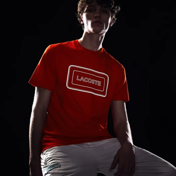 TShirts Lacoste Mens Reflective Logo Motion Regular Fit Cotton Tshirt Red Gift Ideas