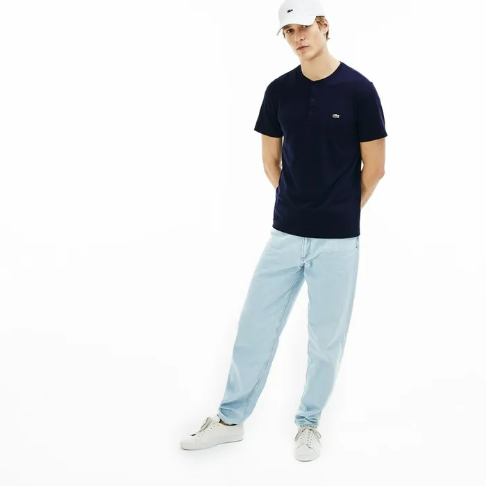 TShirts Lacoste Mens Regular Fit Pima Cotton Henley Tshirt Navy Blue Online Outlet Store