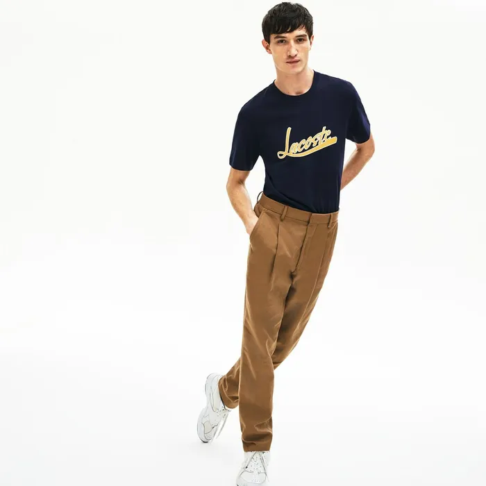 TShirts Lacoste Mens Regular Fit Script Crew Neck Cotton Tee Navy Blue On Sale TShirts Lacoste Mens Regular Fit Script Crew Neck Cotton Tee Navy Blue On Sale