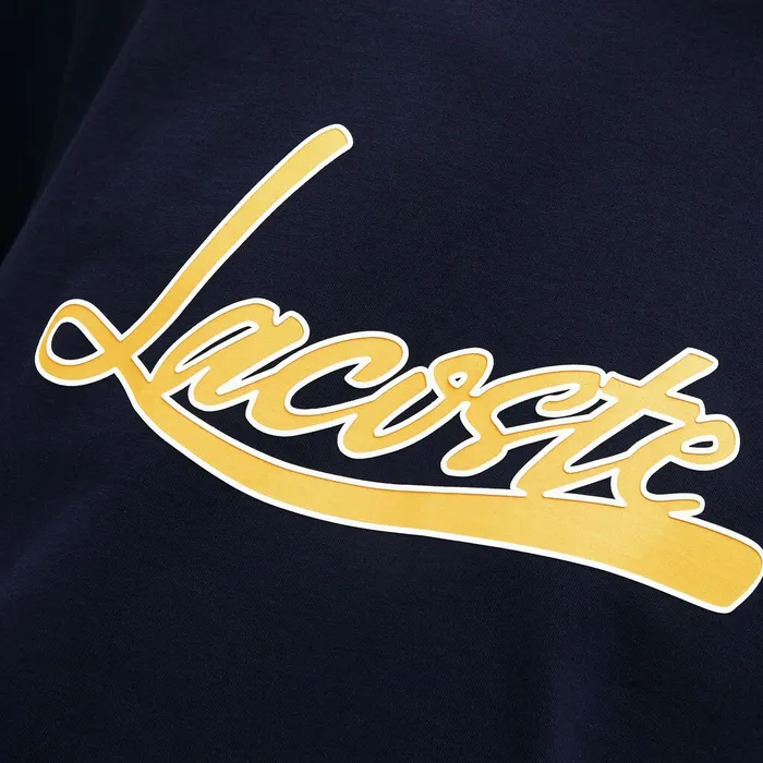 TShirts Lacoste Mens Regular Fit Script Crew Neck Cotton Tee Navy Blue On Sale