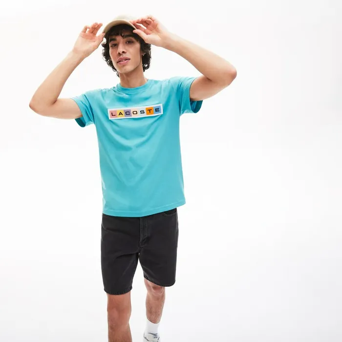 TShirts Lacoste Mens Retro Logo Graphic Tshirt Turquoise Outlet