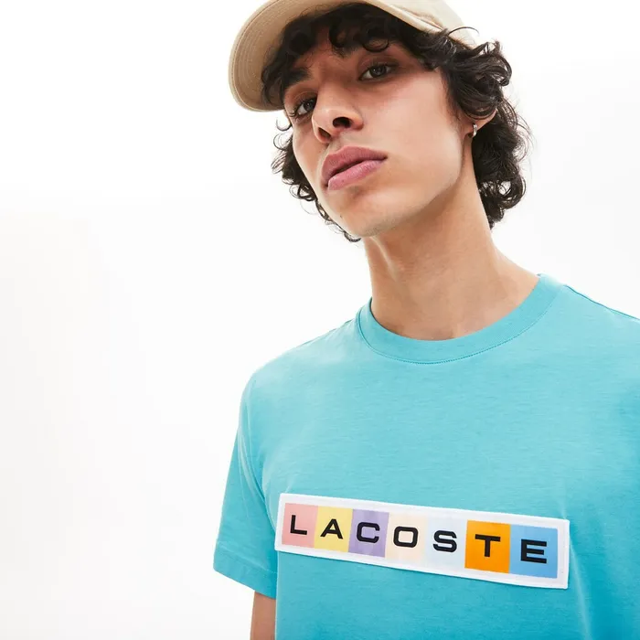 TShirts Lacoste Mens Retro Logo Graphic Tshirt Turquoise Outlet