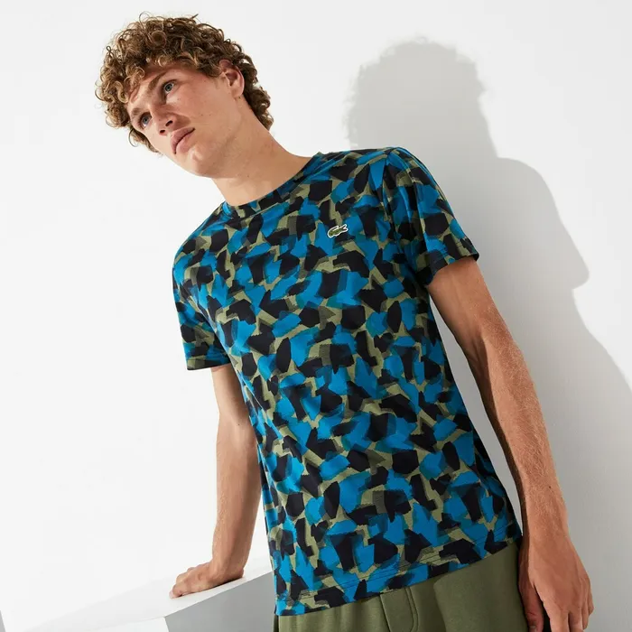 TShirts Lacoste Mens SPORT Camo Print Cotton Jersey TShirt BlackBlueKhaki Green Popular