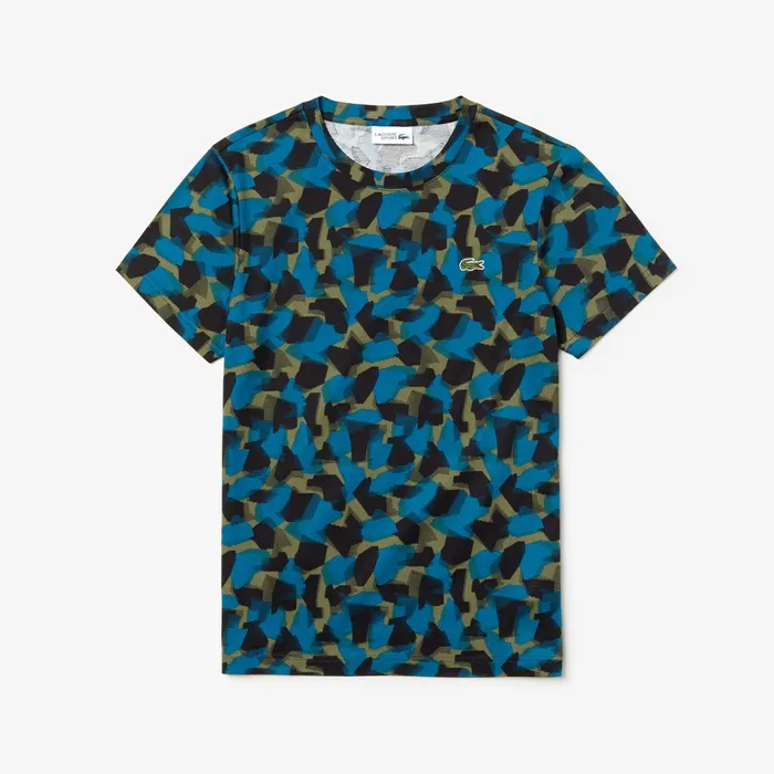 TShirts Lacoste Mens SPORT Camo Print Cotton Jersey TShirt BlackBlueKhaki Green Popular