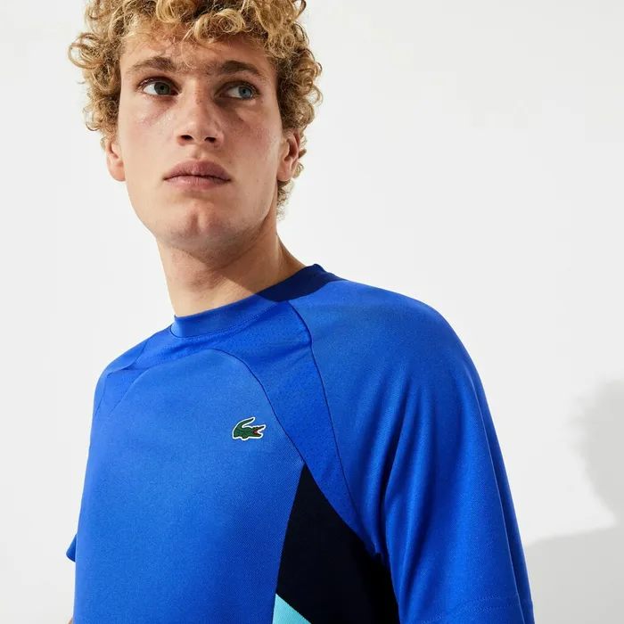 TShirts Lacoste Mens SPORT Colorblock Ultra Dry Performance Tshirt BlueNavy BlueTurquoiseWhite Gift 4 You