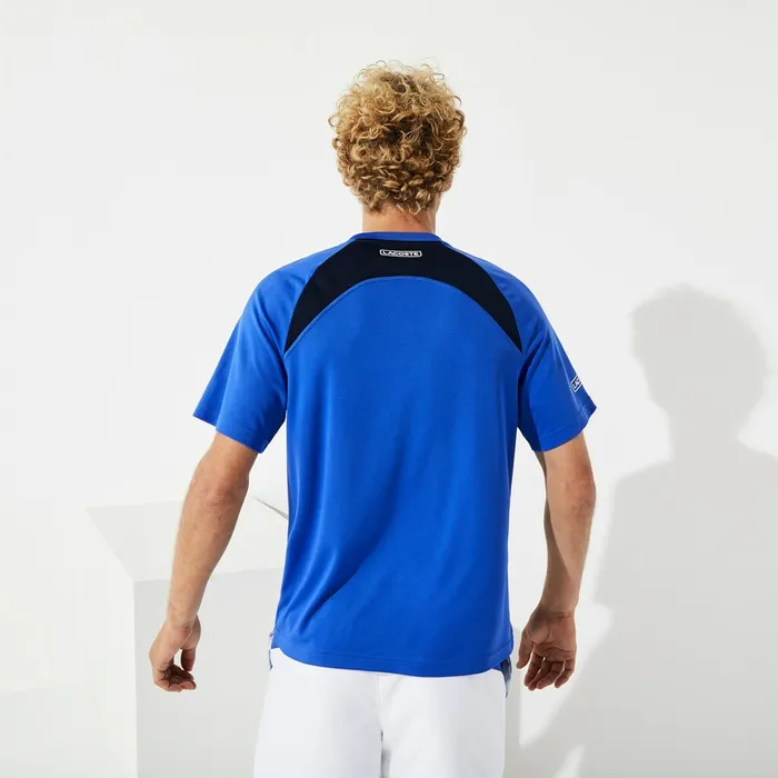 TShirts Lacoste Mens SPORT Colorblock Ultra Dry Performance Tshirt BlueNavy BlueTurquoiseWhite Gift 4 You