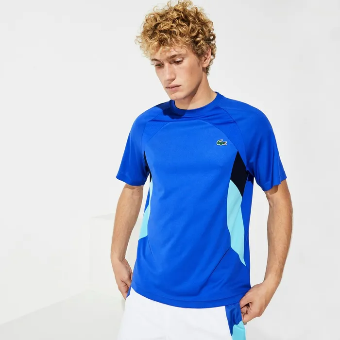 TShirts Lacoste Mens SPORT Colorblock Ultra Dry Performance Tshirt BlueNavy BlueTurquoiseWhite Gift 4 You