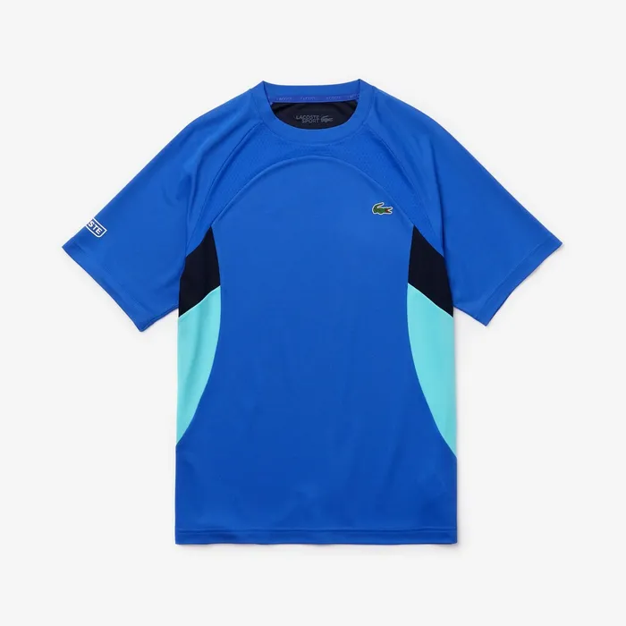 TShirts Lacoste Mens SPORT Colorblock Ultra Dry Performance Tshirt BlueNavy BlueTurquoiseWhite Gift 4 You