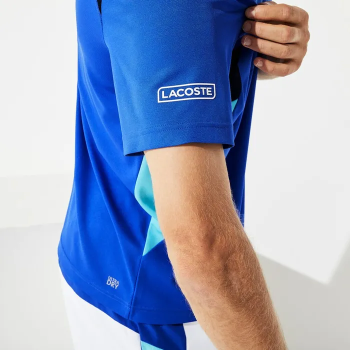 TShirts Lacoste Mens SPORT Colorblock Ultra Dry Performance Tshirt BlueNavy BlueTurquoiseWhite Gift 4 You