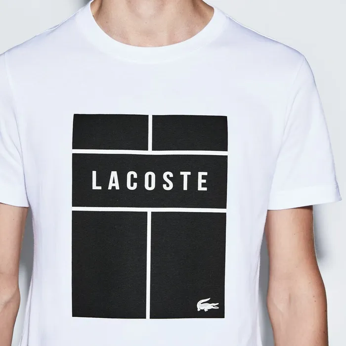 TShirts Lacoste Mens SPORT Crew Neck Lettering Jersey Tennis Tshirt WhiteBlackWhite Store
