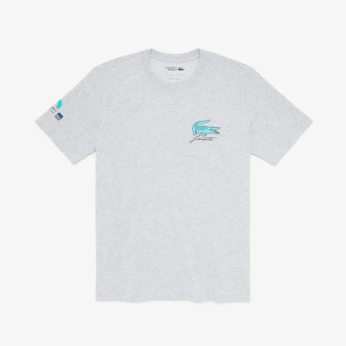 TShirts Lacoste Mens SPORT Miami Open Crew Neck Graphic Tee Grey Chine On Sale TShirts Lacoste Mens SPORT Miami Open Crew Neck Graphic Tee Grey Chine On Sale