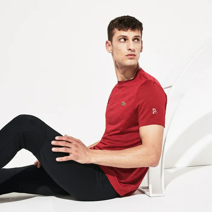 TShirts Lacoste Mens SPORT Novak Djokovic Jersey Tshirt BordeauxRed For Sale