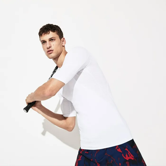 TShirts Lacoste Mens SPORT Novak Djokovic Ultra Dry Stretch Jersey Tshirt White Online Outlet Store