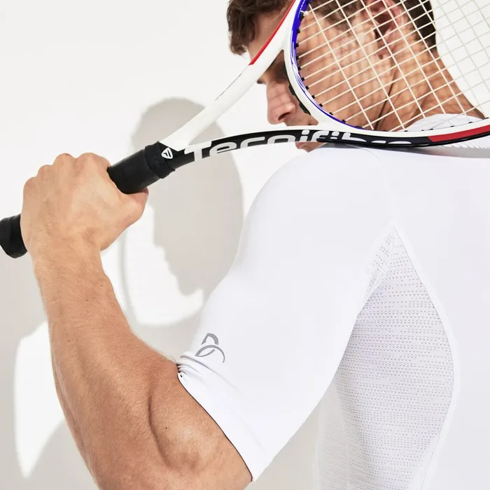 TShirts Lacoste Mens SPORT Novak Djokovic Ultra Dry Stretch Jersey Tshirt White Online Outlet Store