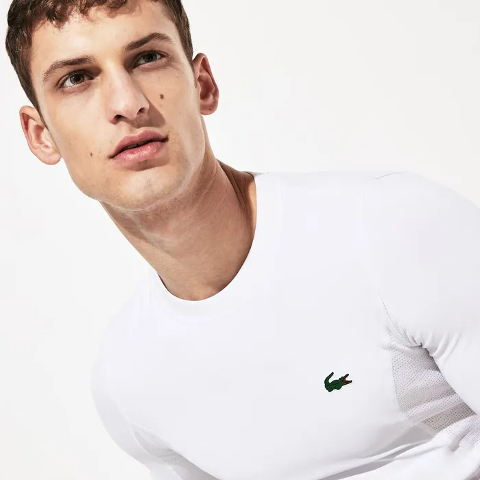TShirts Lacoste Mens SPORT Novak Djokovic Ultra Dry Stretch Jersey Tshirt White Online Outlet Store