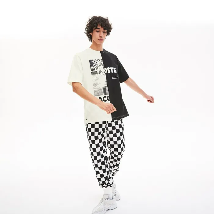 TShirts Lacoste Mens Unisex LIVE Graphic Print Cotton Tshirt WhiteBlack Online Outlet Store