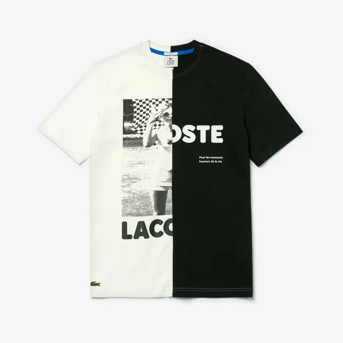 TShirts Lacoste Mens Unisex LIVE Graphic Print Cotton Tshirt WhiteBlack Online Outlet Store