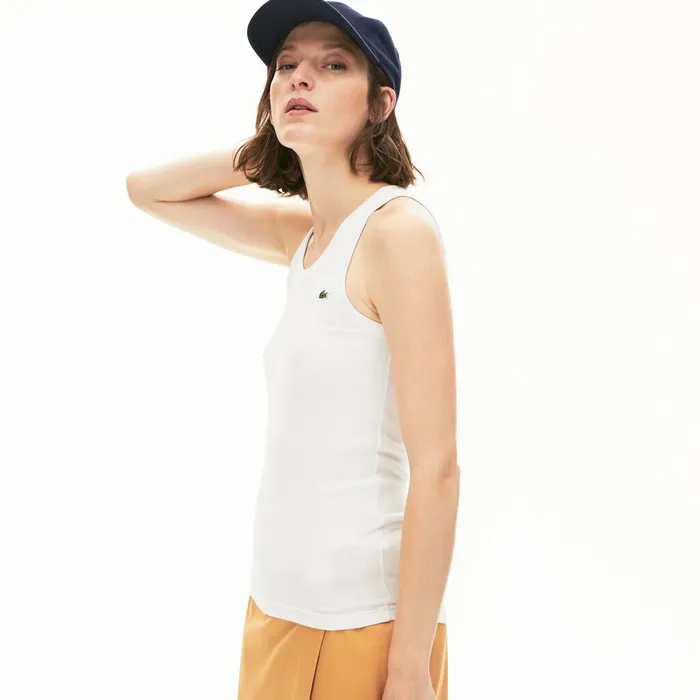 TShirts Lacoste Womens Sleeveless Scoopneck Top White Gift for Friend