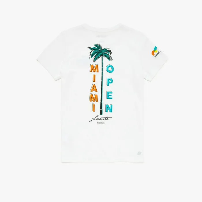 TShirts Lacoste Womens SPORT Miami Open Palm Tree Print Tshirt White Online Outlet Store