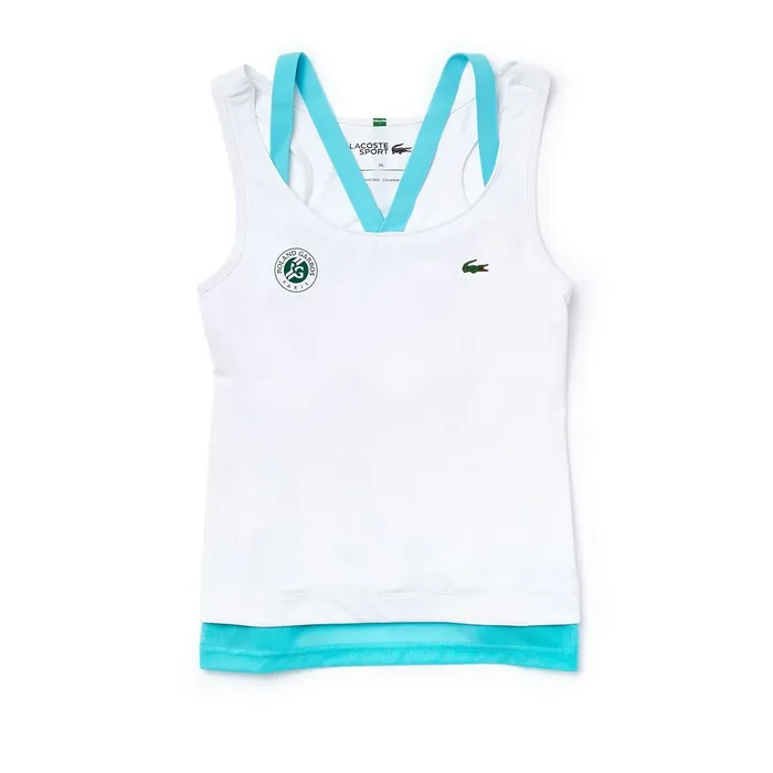 TShirts Lacoste Womens SPORT Roland Garros Performance Tank Top WhiteTurquoiseGreen Online Outlet Store