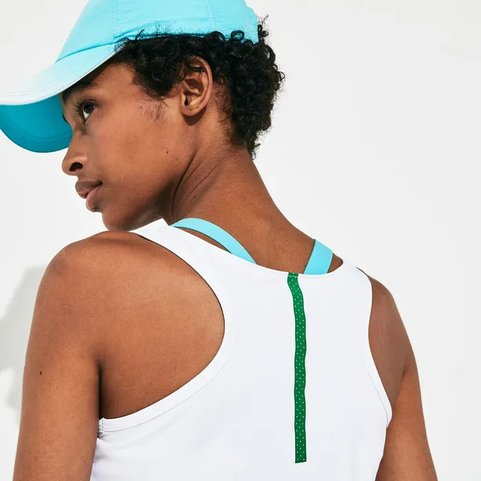 TShirts Lacoste Womens SPORT Roland Garros Performance Tank Top WhiteTurquoiseGreen Online Outlet Store
