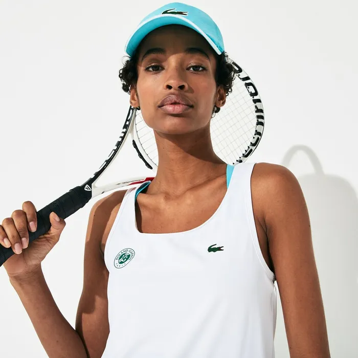 TShirts Lacoste Womens SPORT Roland Garros Performance Tank Top WhiteTurquoiseGreen Online Outlet Store