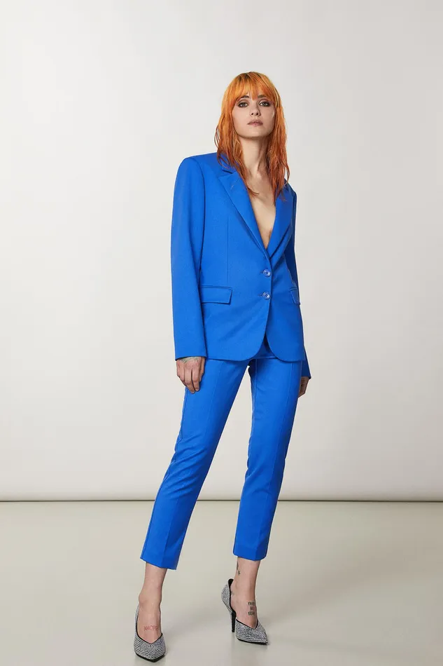 Tailleur Women Patrizia Pepe Flannel Cigarette Pants Blue Ray