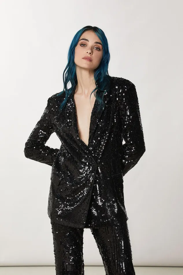 Tailleur Women Patrizia Pepe Tulle Jacket With Sequins Nero
