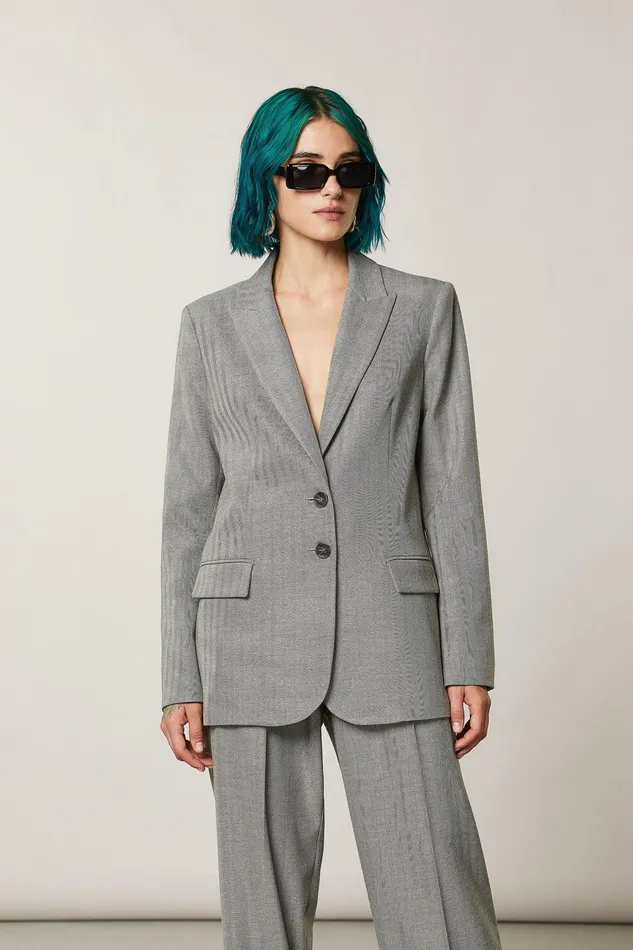 Tailleur Women Patrizia Pepe TwoButton Patterned Jacket Gray Texture