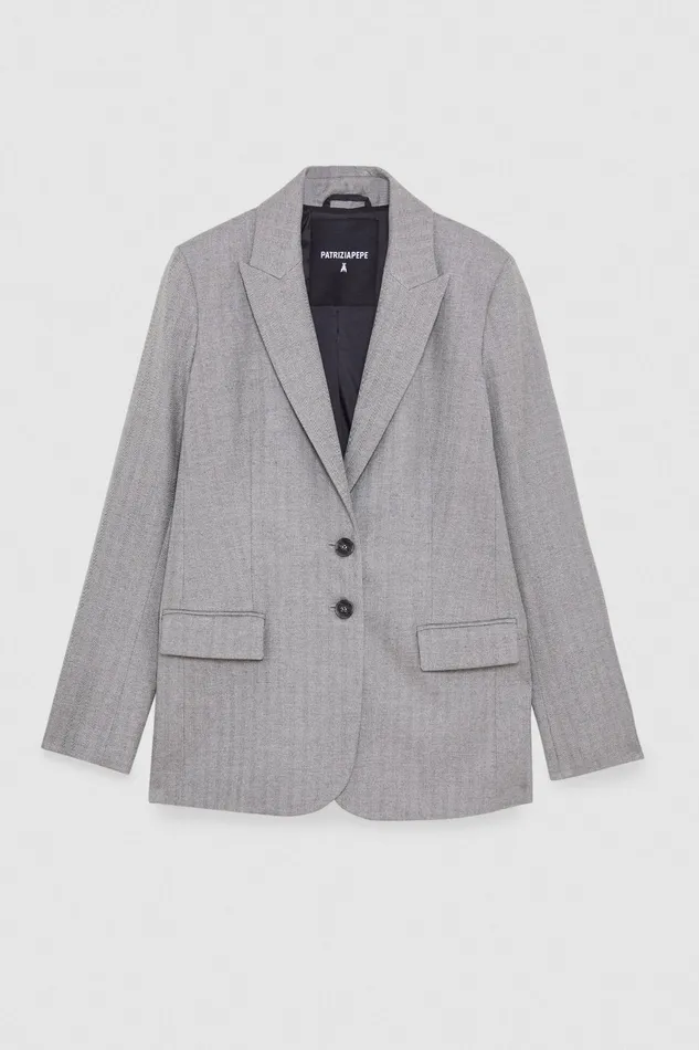 Tailleur Women Patrizia Pepe TwoButton Patterned Jacket Gray Texture