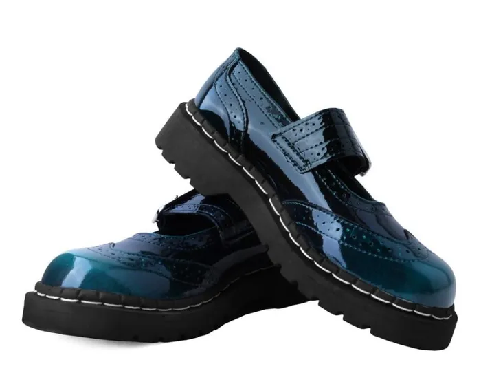 Teal Gradient Brogue Mary Jane Women TUK Shoes Vegan Teal Gradient Brogue Mary Jane Women TUK Shoes Vegan