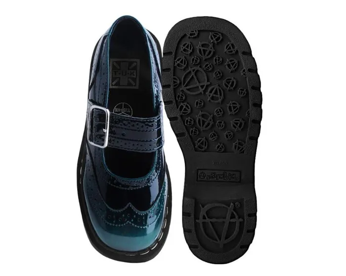 Teal Gradient Brogue Mary Jane Women TUK Shoes Vegan Teal Gradient Brogue Mary Jane Women TUK Shoes Vegan