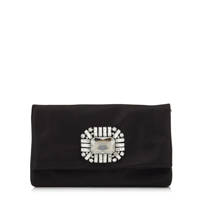 Titania Black Satin Clutch Bag With Jewelled Centre Piece Black Women JIMMY CHOO Clutch Bags Titania Black Satin Clutch Bag With Jewelled Centre Piece Black Women JIMMY CHOO Clutch Bags