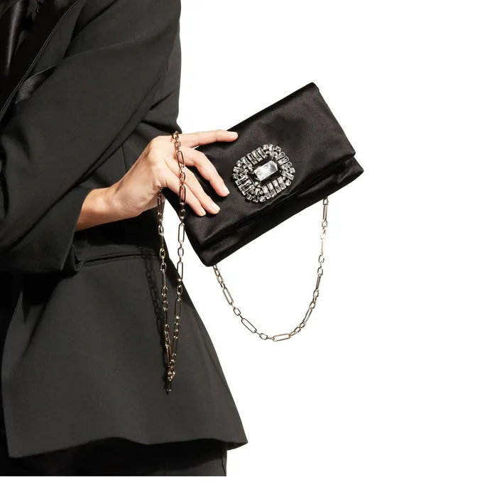Titania Black Satin Clutch Bag With Jewelled Centre Piece Black Women JIMMY CHOO Clutch Bags