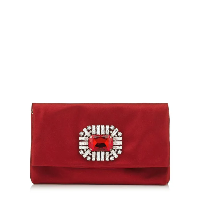 Titania Red Satin Clutch Bag With Jewelled Centre Piece Red Women JIMMY CHOO Clutch Bags Titania Red Satin Clutch Bag With Jewelled Centre Piece Red Women JIMMY CHOO Clutch Bags