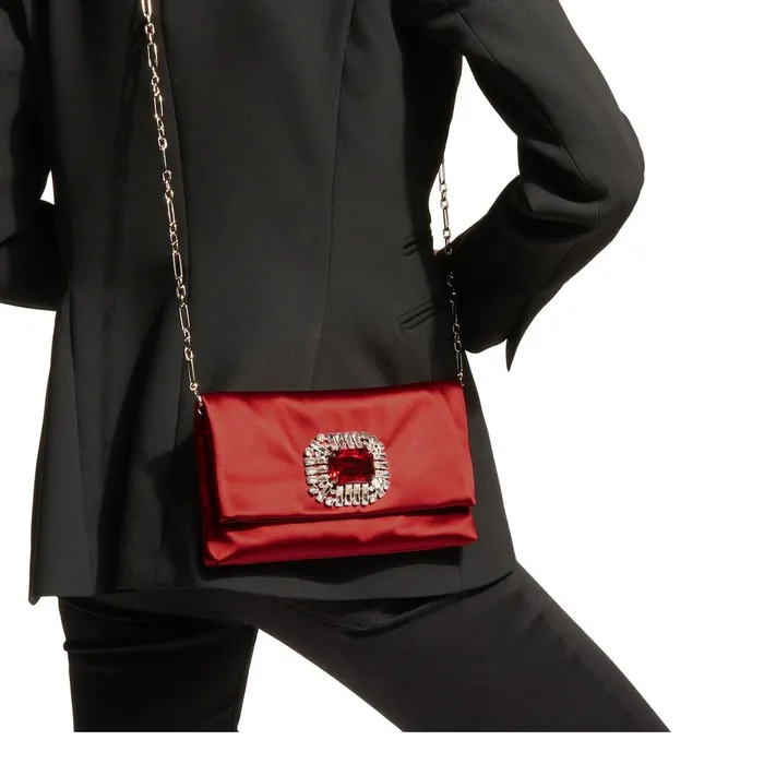 Titania Red Satin Clutch Bag With Jewelled Centre Piece Red Women JIMMY CHOO Clutch Bags
