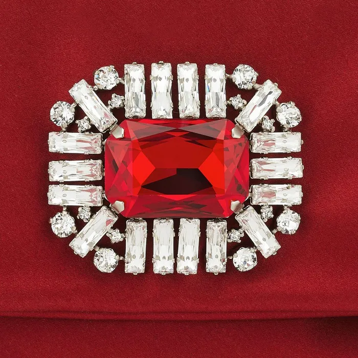 Titania Red Satin Clutch Bag With Jewelled Centre Piece Red Women JIMMY CHOO Clutch Bags