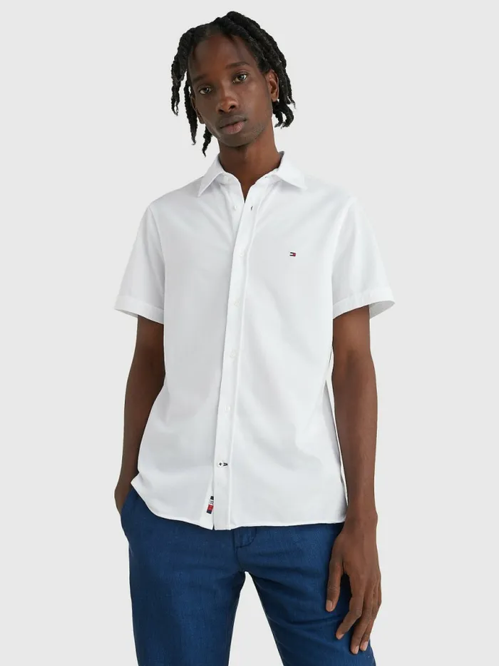 Tommy Hilfiger 1985 Collection Polygiene Short Sleeve Shirt White Mens Shirts Gift for Friend Tommy Hilfiger 1985 Collection Polygiene Short Sleeve Shirt White Mens Shirts Gift for Friend