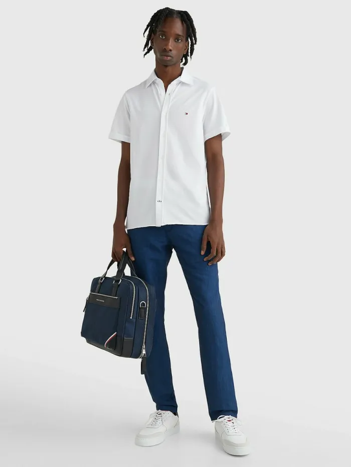 Tommy Hilfiger 1985 Collection Polygiene Short Sleeve Shirt White Mens Shirts Gift for Friend