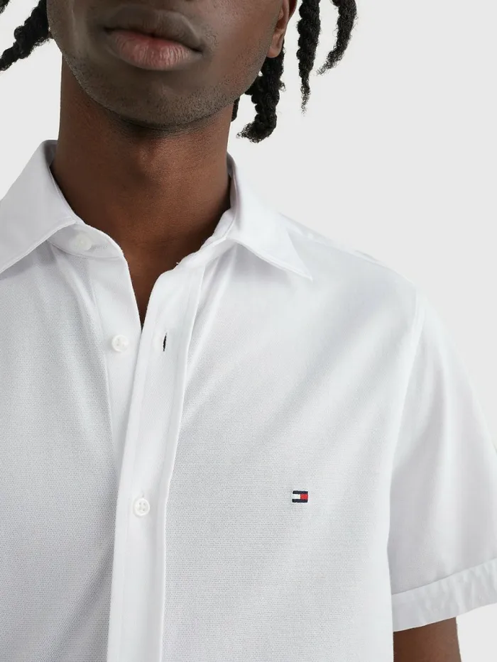 Tommy Hilfiger 1985 Collection Polygiene Short Sleeve Shirt White Mens Shirts Gift for Friend