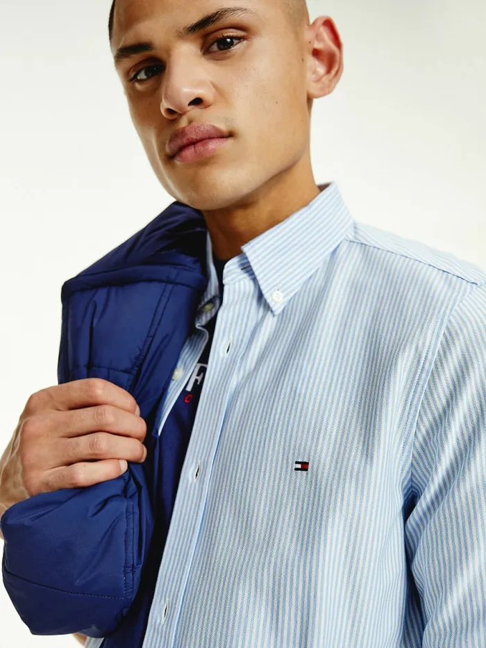 Tommy Hilfiger 1985 Collection Stripe Slim Fit Shirt Breezy BlueWhite Mens Shirts Online